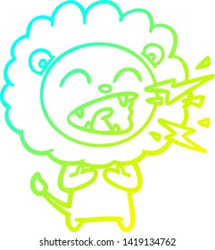 dibujo de línea de gradiente frío de una caricatura que ruge un león