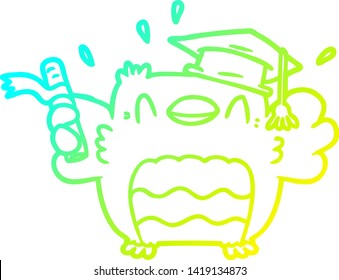 cold gradient line drawing of a cartoon owl graduate