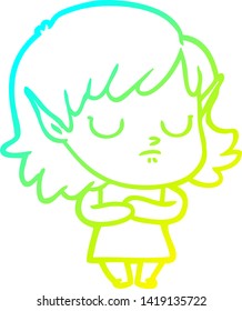 cold gradient line drawing of a cartoon elf girl
