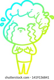dibujo de una línea de degradado frío de un hombre de dibujos animados llorando