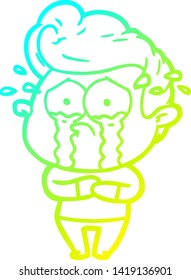 cold gradient line drawing of a cartoon crying man