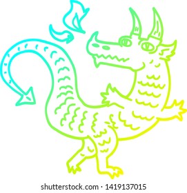 cold gradient line drawing of a cartoon magical dragon