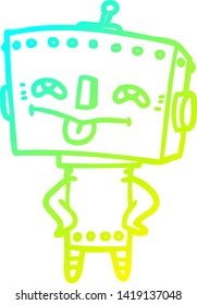 cold gradient line drawing of a cartoon robot