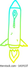 dibujo de línea de gradiente frío de un cohete espacial de dibujos animados