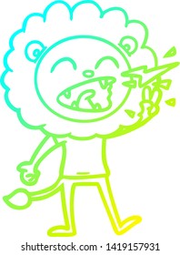 cold gradient line drawing of a cartoon roaring lion