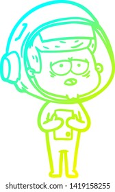 cold gradient line drawing of a cartoon tired astronaut