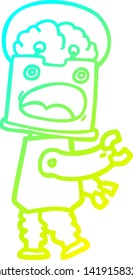 dibujo de línea de degradado frío de un robot de dibujos animados