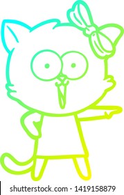 dibujo de línea de degradado frío de un gato de dibujos animados