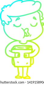 cold gradient line drawing of a cartoon man holding book and singing
