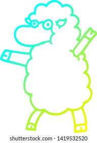 dibujo de línea de degradado frío de una oveja de dibujos animados en posición vertical