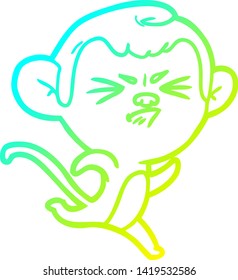 cold gradient line drawing of a cartoon annoyed monkey
