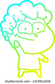 cold gradient line drawing of a cartoon happy man