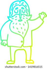 cold gradient line drawing of a cartoon bearded man