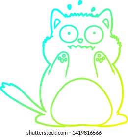 cold gradient line drawing of a cartoon worried cat