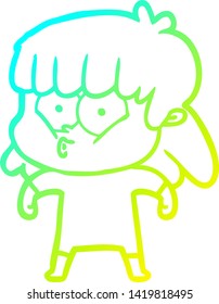 cold gradient line drawing of a cartoon whistling girl
