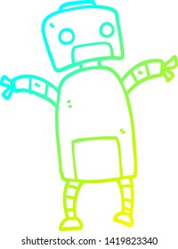 cold gradient line drawing of a cartoon robot dancing