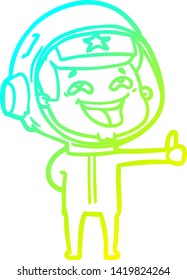 cold gradient line drawing of a cartoon laughing astronaut