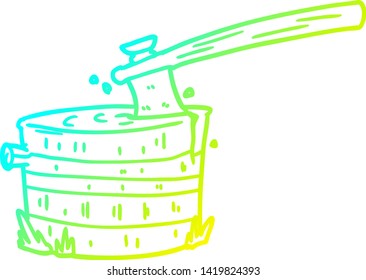 cold gradient line drawing of a cartoon tree stump with axe