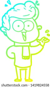 kalte Farbverlauf-Linie Zeichnung eines Cartoons aufgeregt Mann