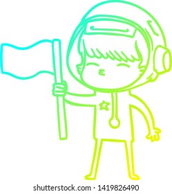cold gradient line drawing of a cartoon curious astronaut
