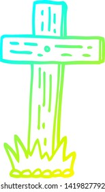cold gradient line drawing of a cartoon wooden cross