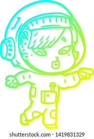 dibujo en línea de gradiente frío de una astronauta de dibujos animados