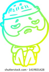 cold gradient line drawing of a cartoon worried man with beard