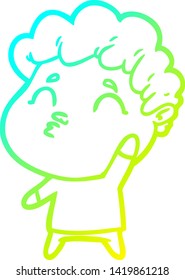dibujo de línea de gradiente frío de un hombre de dibujos animados haciendo un borrón