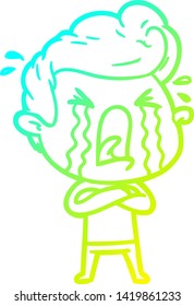 cold gradient line drawing of a cartoon crying man
