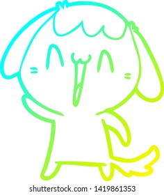 cold gradient line drawing of a cartoon laughing dog