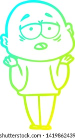 cold gradient line drawing of a cartoon tired bald man