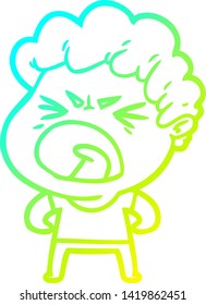desenho de linha de gradiente frio de um homem furioso cartoon