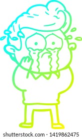 cold gradient line drawing of a cartoon crying man