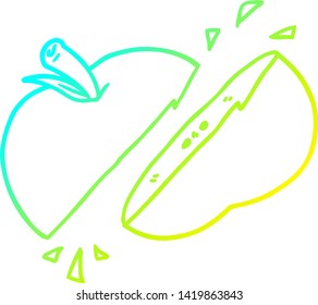 dibujo de línea de degradado frío de una manzana en rodajas de dibujos animados