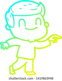 cold gradient line drawing of a cartoon friendly man