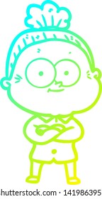 dibujo de una anciana feliz con gradiente frío