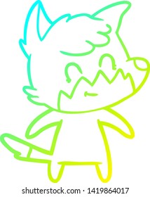 cold gradient line drawing of a cartoon friendly fox