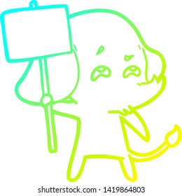 cold gradient line drawing of a cartoon elephant with sign remembering
