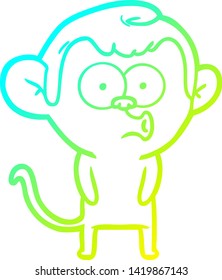 cold gradient line drawing of a cartoon hooting monkey