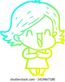 cold gradient line drawing of a cartoon laughing woman