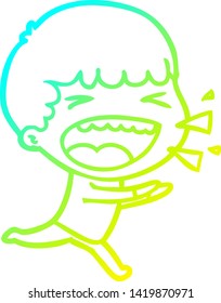cold gradient line drawing of a cartoon laughing man