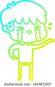 dibujo de una línea de gradiente frío de un niño de caricatura llorando