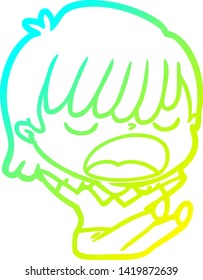 cold gradient line drawing of a cartoon woman talking loudly