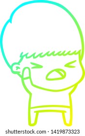 cold gradient line drawing of a cartoon stressed man