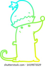 kalte Farbverlauf-Linienzeichnung einer Cartoon-Ratte mit Weihnachtsmütze