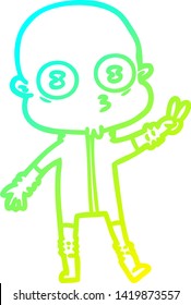 cold gradient line drawing of a cartoon weird bald spaceman