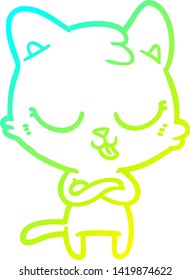 cold gradient line drawing of a cartoon cat