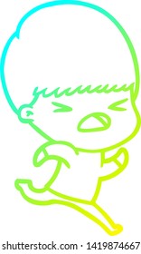 cold gradient line drawing of a cartoon stressed man