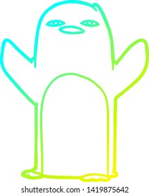 cold gradient line drawing of a cartoon penguin