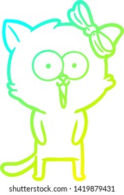 cold gradient line drawing of a cartoon cat